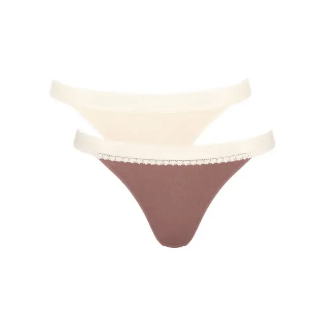 Sloggi Γυναικείο Slip Go Ribbed Tanga - Διπλό Πακέτο, Χρώμα Καφέ-Ιβουάρ