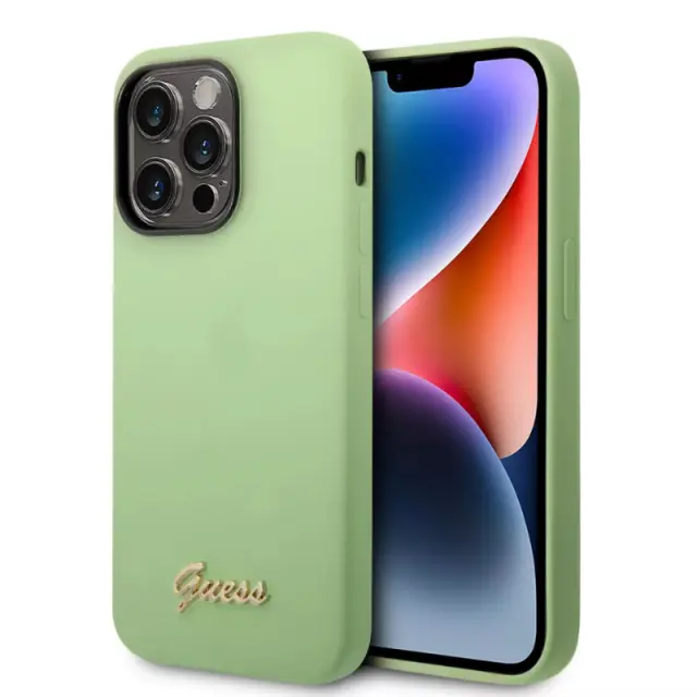 Metal Logo Silicone Back Case Cover for iPhone 14 Pro Max - Green