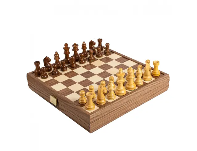 Σετ Χειροποίητο Σκάκι Wooden Chess Manopoulos από Ξύλο, με πιόνια Staunton, θήκη αποθήκευσης και διαστάσεις 27x27cm - Walnut SKW4130K 2