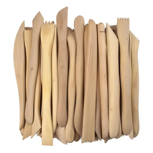 Σετ 38 Ξύλινα Διπλά Εργαλεία Πηλού (20cm)