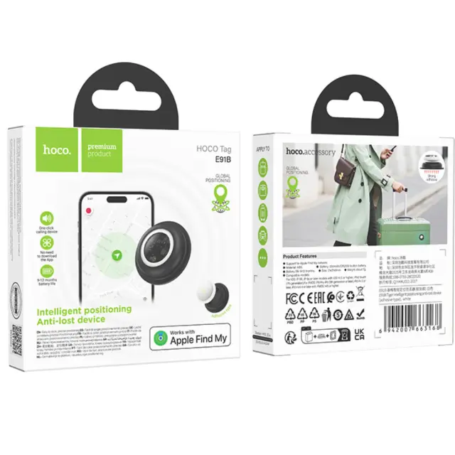 Hoco Tag E91B Tiger Anti-Lost Device Μόνο για iOS Συμβατό με Apple Find My Network με Αυτοκόλλητη Βάση Στερέωσης 2