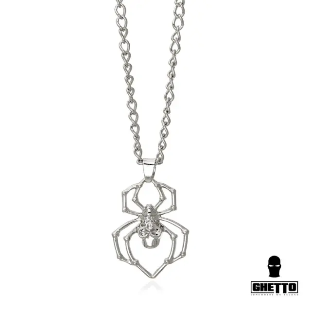 Ghetto Spider Skull Pendant Necklace SS