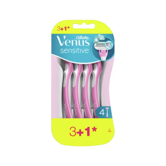 Gillette Venus 3 Sensitive Ξυραφάκια μιας Χρήσης με 3 Λεπίδες και Λιπαντική Ταινία για Ευαίσθητες Επιδερμίδες, 4τμχ