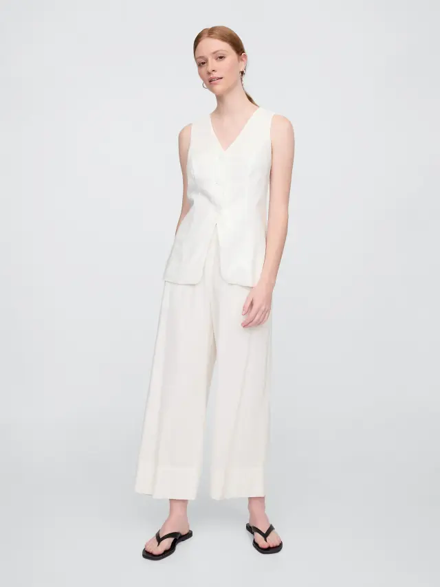 Λινό Φαρδύ Παντελόνι new off white
