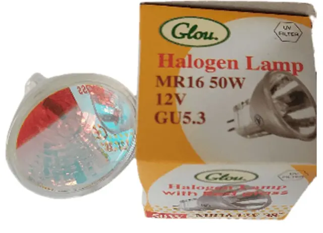 Glou Λάμπα Ιωδίνης Dichroic MR16 50W 12V Gu5.3 38 Κόκκινο Χρώμα