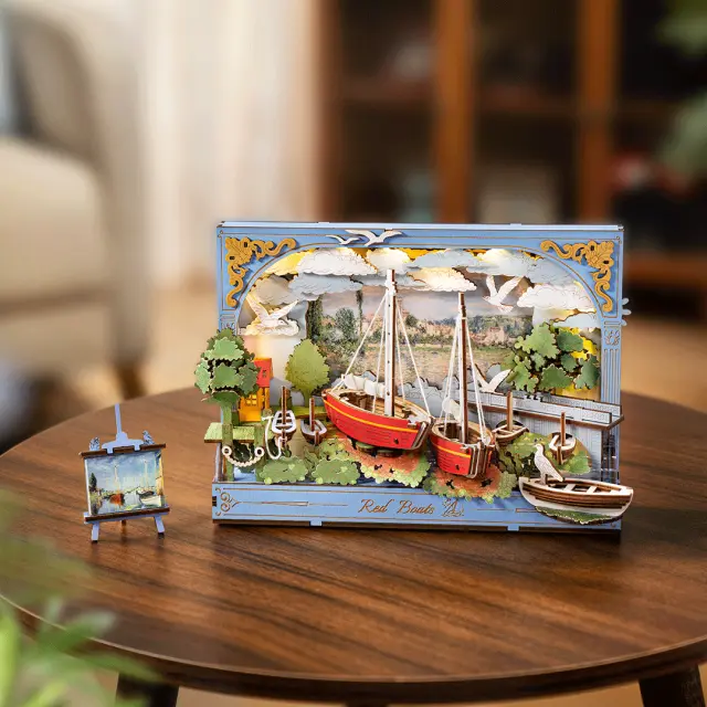 Robotime Rowood Red Boats 3D Ξύλινο Puzzle Έργο Τέχνης Monet με LED Φωτισμό (219 τεμ.) TH004 2