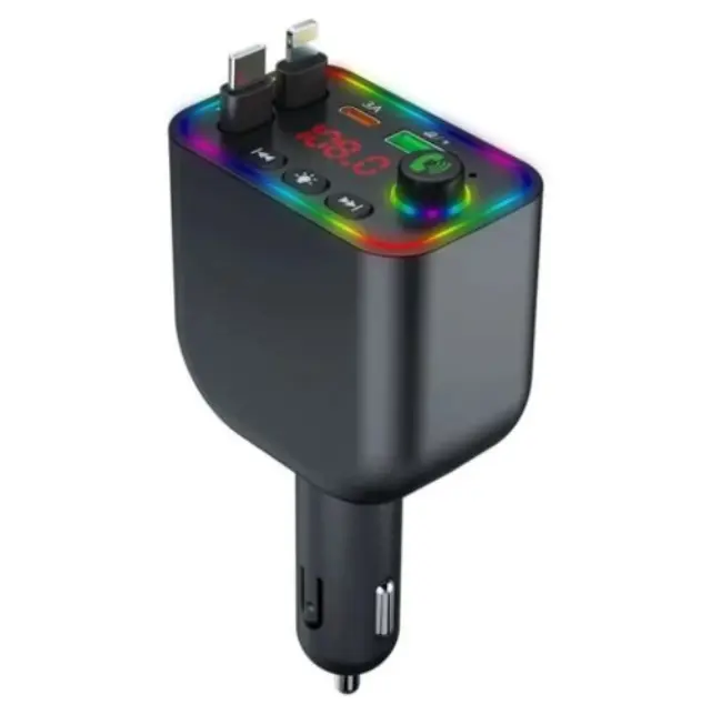 Andowl Q-C98 Bluetooth Transmitter Αυτοκινήτου με 2 Πτυσσόμενα Καλώδια Φόρτισης (Type-C & Lightning)