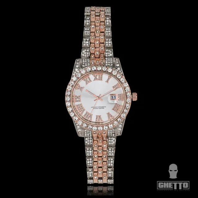 Ghetto 2021 Hip Hop Iced 2tone Rhinestones Quartz Watch SS Silver