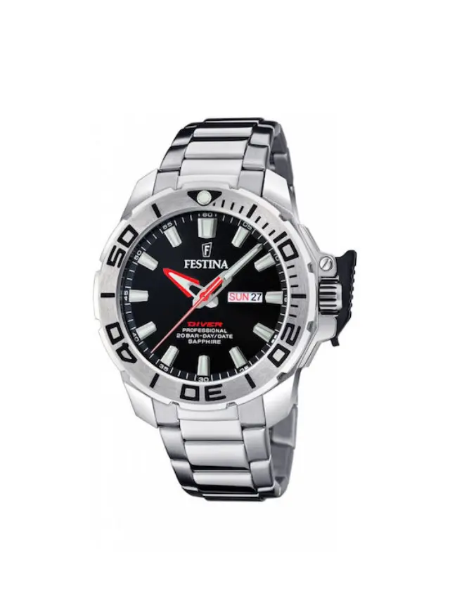 Festina Diver, Men's Watch, Silver Stainless Steel Bracelet Box Set F20665/4