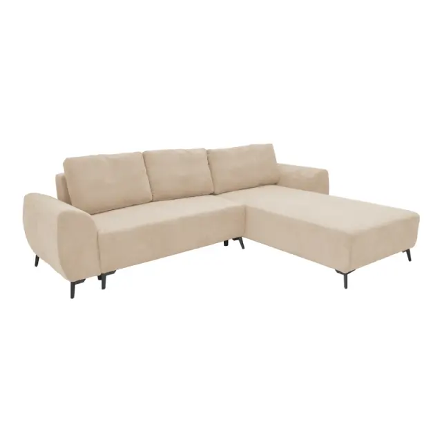 Καναπές κρεβάτι τριθέσιος αναστρέψιμος Settee ύφασμα με αποθηκευτικό χώρο σε μπεζ απόχρωση 286x204x93εκ 2