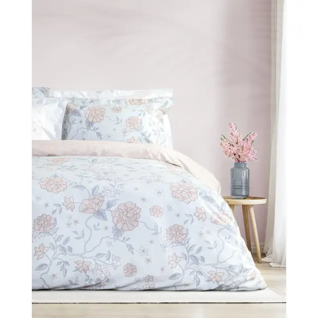 Σετ Σεντόνια Floral Dream Σιέλ, Τιρκουάζ, Ροζ Υπέρδιπλα (2 x 240x260 + 2 Μαξιλαροθήκες Oxford 4 πλευρών 52x72+5) 3
