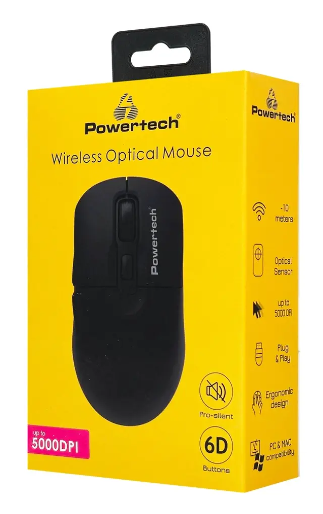 POWERTECH ασύρματο ποντίκι PT-1542, 2.4GHz, έως 5000DPI, αθόρυβο, μαύρο