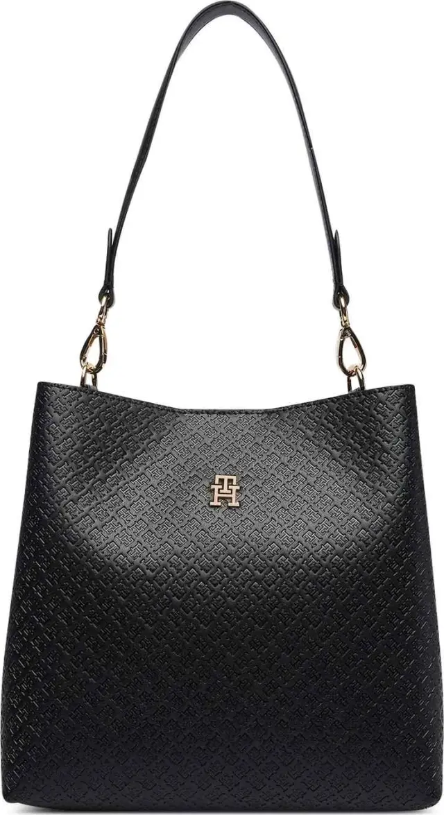 Tommy Hilfiger Γυναικεία Μεσαία Τσάντα Ώμου TH Icon Shoulder Bag Mono Μαύρο