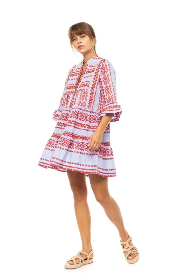 Beachwear Embrodery B634 Ice Blue Pink Label 3