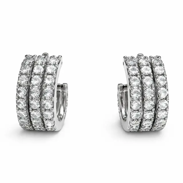 Ghetto Silver Triple Hoop Crystal Earrings | Stainless Steel Sparkling Mini Hoops