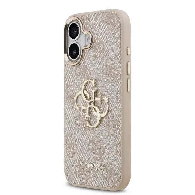 Guess PU Leather 4G Metal Logo Gold Frame Case for iPhone 17 Pink 2