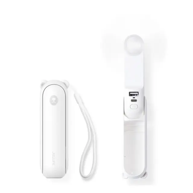 Jisulife Handheld Fan Life8 Mini Portable USB Fan with 2000mAh Power Bank & Flashlight White