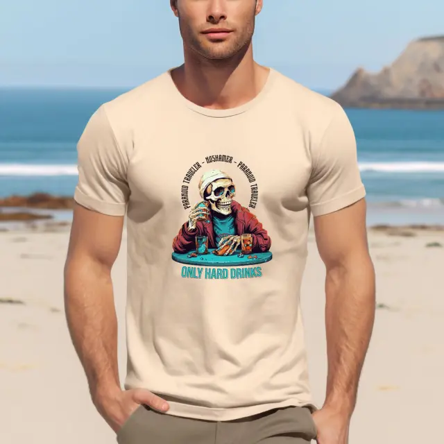 T-shirt Noshame® Signature Μπεζ με Τύπωμα Only hard drinks - 122365 - XXL