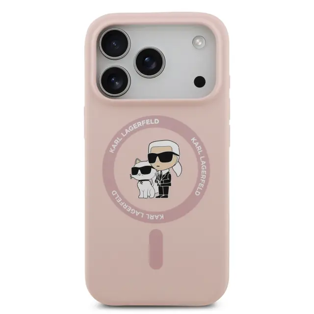 Karl Lagerfeld Liquid Silicone Karl and Choupette MagSafe Case for iPhone 18 Pro Pink 3