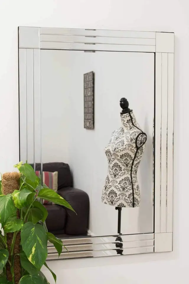 Stewehome Διακοσμητικός καθρέφτης τοίχου MDF για γραφείο και σαλόνι Ασημί 75x50x2 cm 3