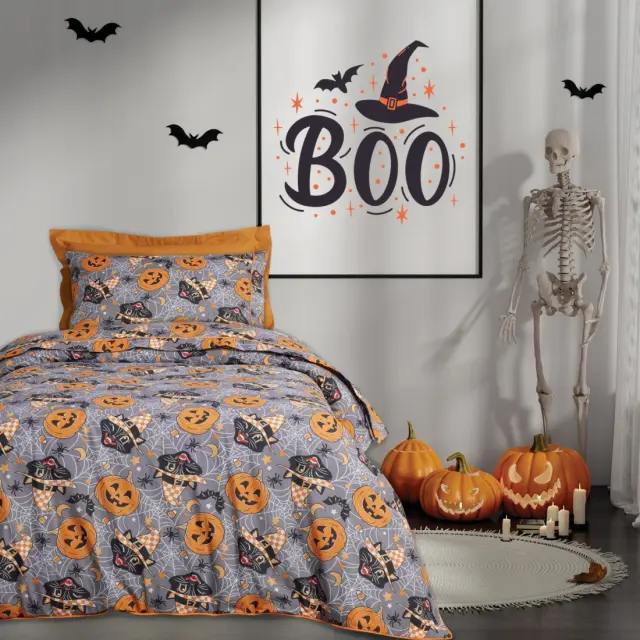Σετ Σεντόνια 170x260 Μονά Kid Das Home 4968 Orange-Grey Χωρίς Λάστιχο70% Βαμβάκι-30% Πολυέστερ