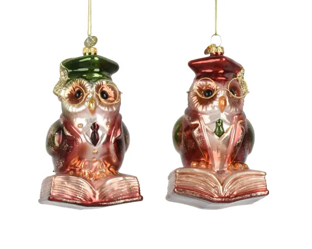 Beauty Home Στολίδι Κουκουβάγια Γυάλινη με Γυαλιά 13 cm Μπορντό