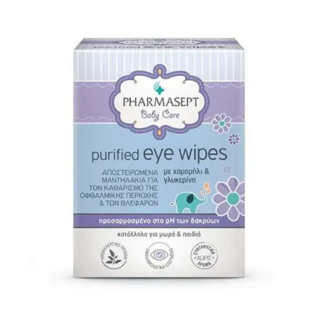 PHARMASEPT Baby Care Purified Eye Wipes Μαντηλάκια για τον Καθημερινό Καθαρισμό της Οφθαλμικής Περιοχής & των Βλεφάρων 10τμx