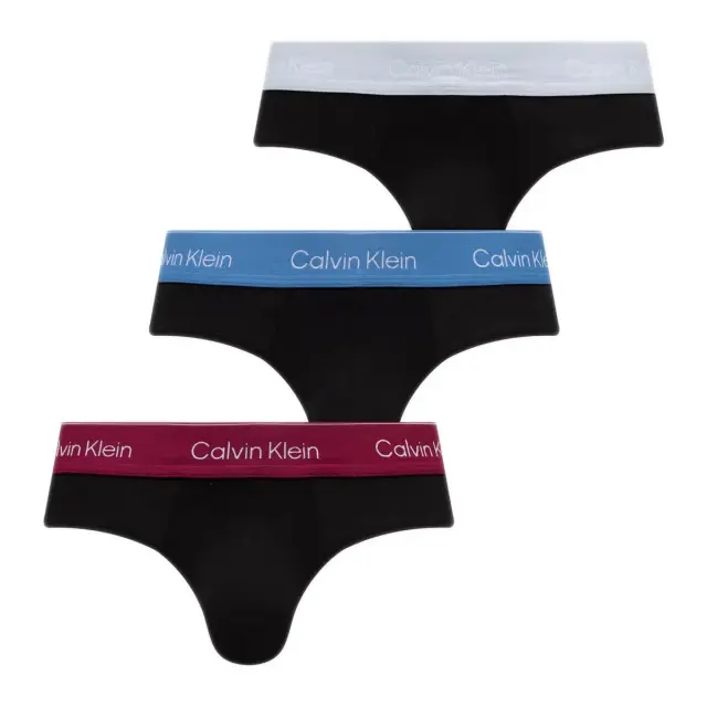 Calvin Klein Ανδρικό Slip Hip Brief Icon Cotton Stretch - Τριπλό Πακέτο, Χρώμα Black Bodies W-Poseidon Blue-Plein