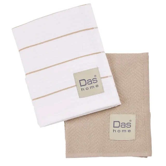 Πετσέτες Κουζίνας Σετ 2Τεμ 30x50 Das Home 0830 Taupe-White 100% βαμβακερό