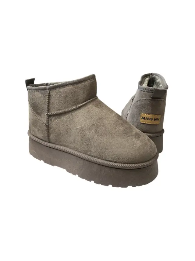 Envie Shoes Suede Γυναικεία Μποτάκια Αστραγάλου με Γούνα Γκρι S41-20479-23 2