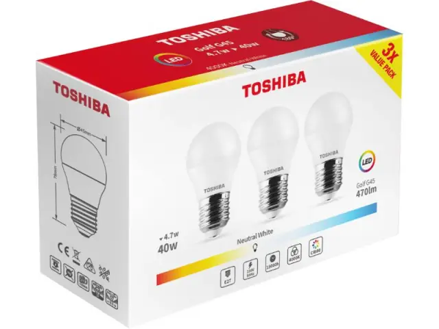 Toshiba LED 3PACK G45 E27 4.7W 4000K (DELS-GF444P727AE23)
