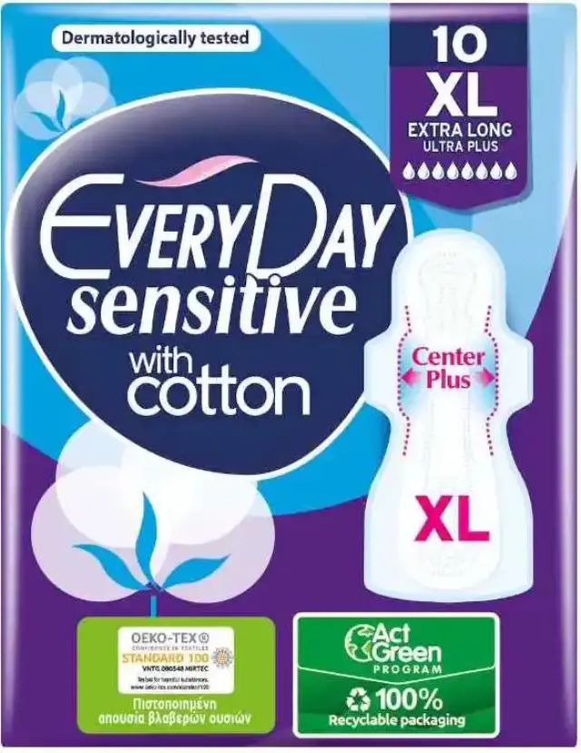 Every Day Sensitive With Cotton Extra Long Ultra Plus Σερβιέτες Με Φτερά 18τμχ