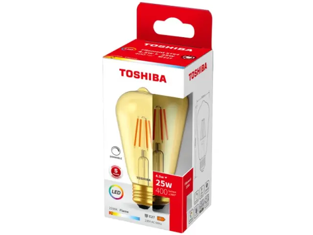 Toshiba LED Filament Amber ST64 E27 4.5W 2200K Dimmable (DELS-STA44P567DF11)