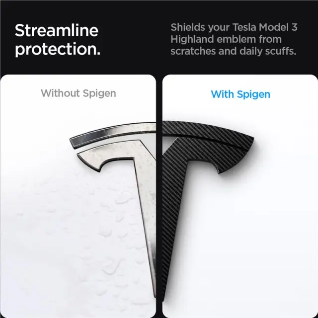 Spigen Tesla Front Emblem Logo Full Cover, carbon - Tesla Model 3 2024 3