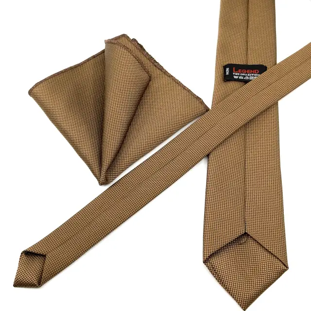 Ταμπά Camel Γραβάτα Oxford 6,5 cm με Ασορτί Μαντήλι 3