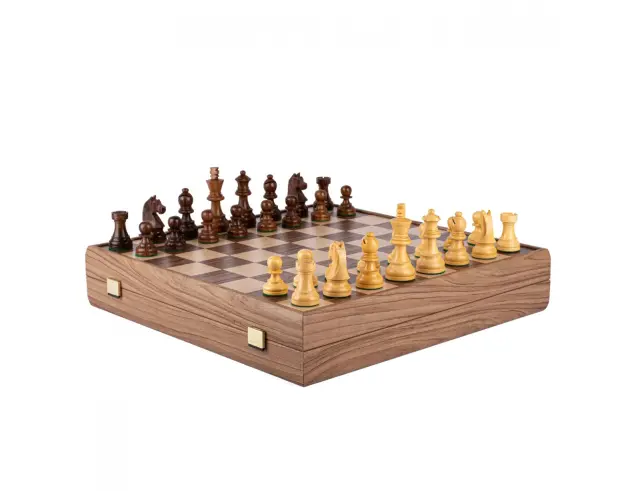 Σετ Χειροποίητο Σκάκι Wooden Chess Manopoulos από Ξύλο, με πιόνια Staunton, θήκη αποθήκευσης και διαστάσεις 43x43cm - Walnut SKW43B50K 2