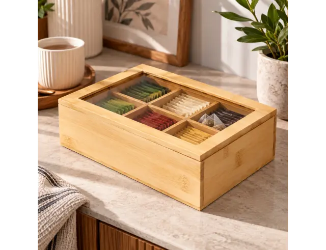 Ξύλινο Κουτί Αποθήκευσης για τσάι Excellent Houseware με 6 θέσεις και διαστάσεις 24x16x7cm 101005690