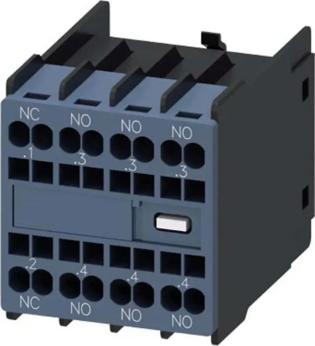 auxiliary switch, on the front, 3 NO + 1 NC, .1/.2, .3/.4, .3/.4, .3/.4, current