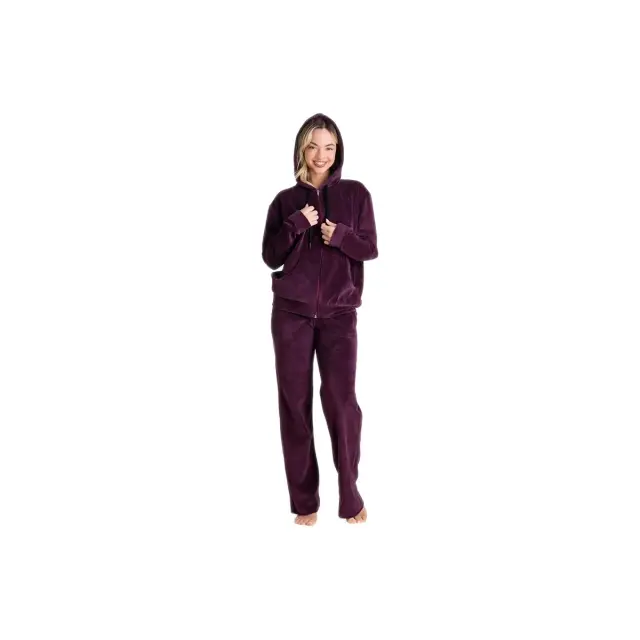 Rachel Γυναικεία Φόρμα Βελούδινη Μονόχρωμη Στρας Αστέρι, Χρώμα Μελιτζανί