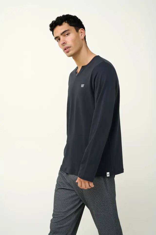 Ανδρική Χειμερινή Βαμβακερή Πυτζάμα Vamp 23633 DARK GRAY
