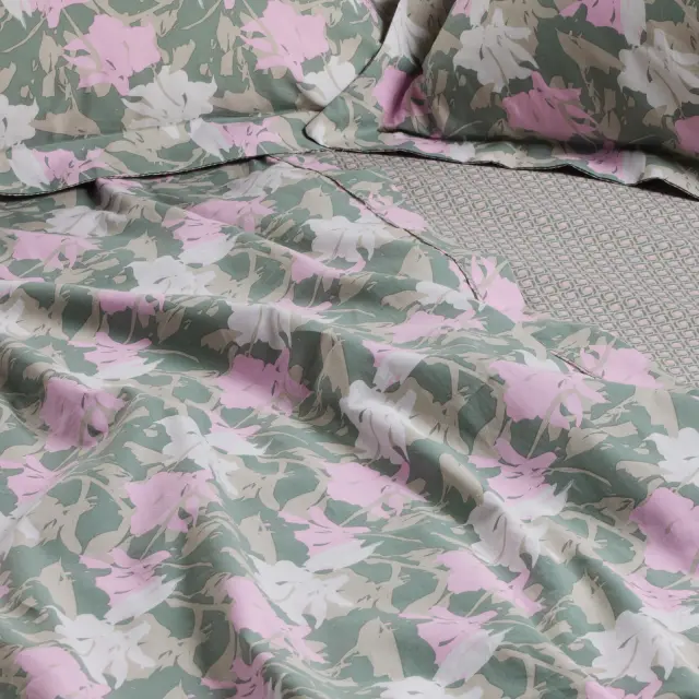 Σετ Σεντόνια 260x280 King Size Daily Das Home 3175 Green-Pink 100% βαμβακερόΧωρίς Λάστιχο 2