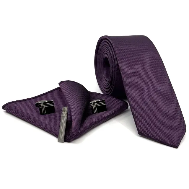 Μωβ Γραβάτα Oxford 6,5 cm με Ασορτί Μαντήλι