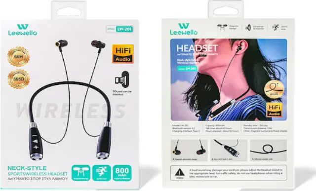 Leewello LW-201 In-ear Bluetooth Handsfree Ακουστικά με Αντοχή στον Ιδρώτα Μαύρα 2