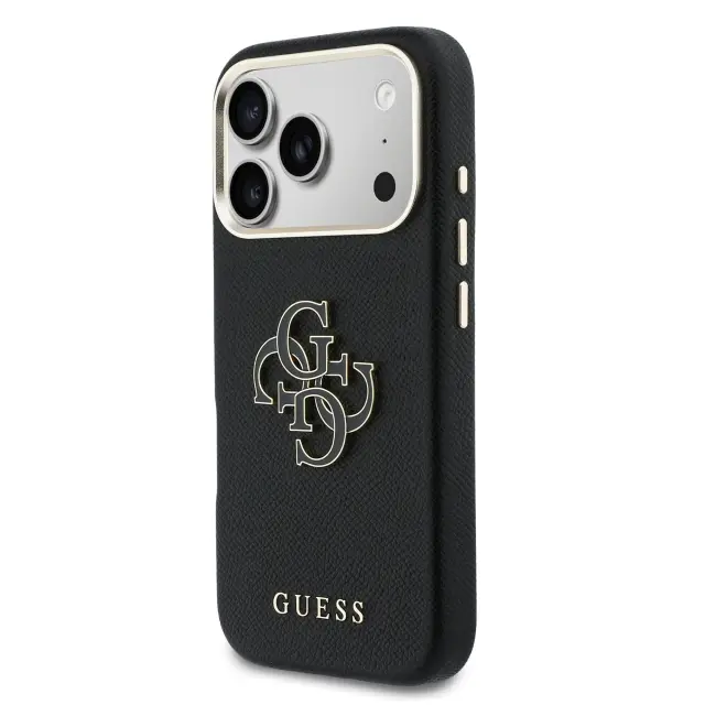 Guess PU Grained 4G Resin Metal Logo Case for iPhone 17 Pro Black 2
