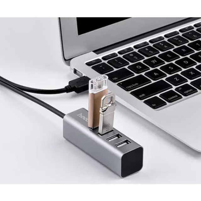 Hoco HB1 USB 2.0 Hub 4 Θυρών με σύνδεση USB-A & Θύρα Φόρτισης Γκρι 2