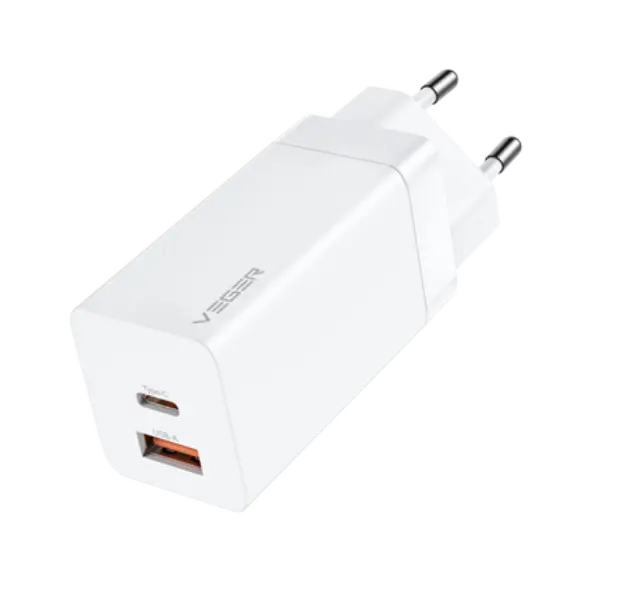 Veger Φορτιστής Χωρίς Καλώδιο με Θύρα USB-A και Θύρα USB-C 65W Power Delivery / Quick Charge 3.0 Λευκός (CPD65E)
