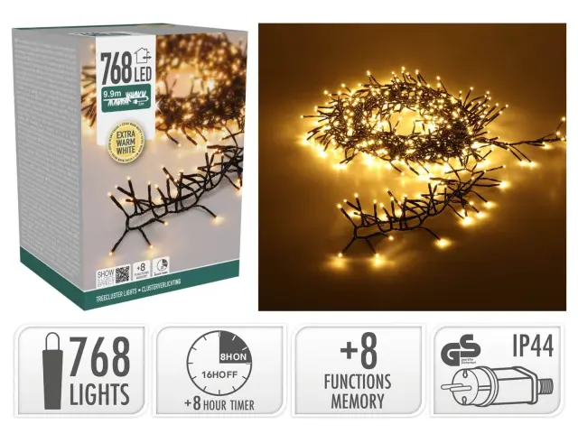 768 Φωτάκια LED - 9.9 Μέτρα + 3 Μέτρα σύνδεσης, Κανονική Διάταξη, με χειριστήριο, 8 προγράμματα, Μαύρο καλώδιο PVC - Extra Θερμό Λευκό AX9560330