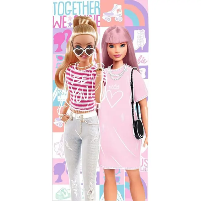 Barbie Together πετσέτα μπάνιου, πετσέτα θαλάσσης 70x140 cm Βαμβακερή Ροζ 2