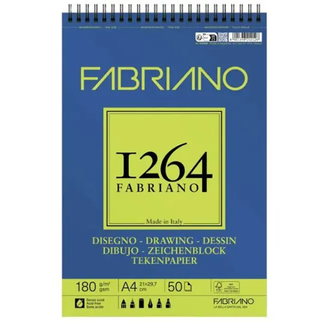 Μπλοκ Fabriano 1264 Drawing για Ζωγραφική 180g/m² - A4 21x29.7cm - 50 Φύλλα