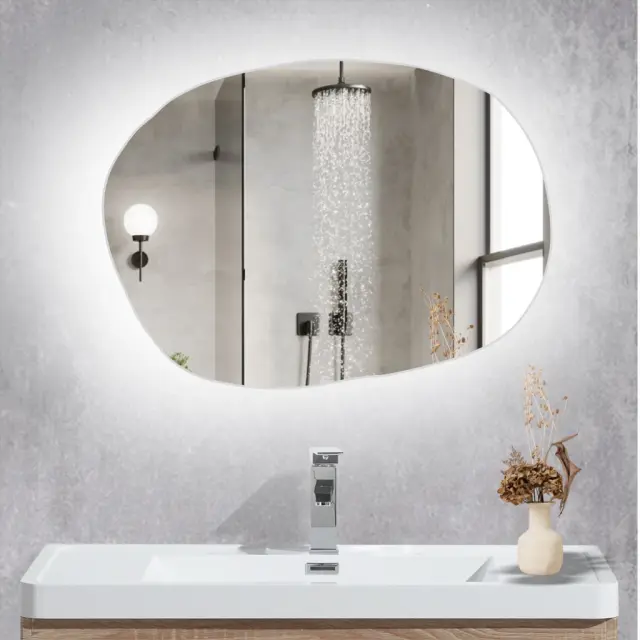 Stewehome Ασύμμετρος Καθρέπτης Μπάνιου με LED Φωτισμό 76x55 cm 2